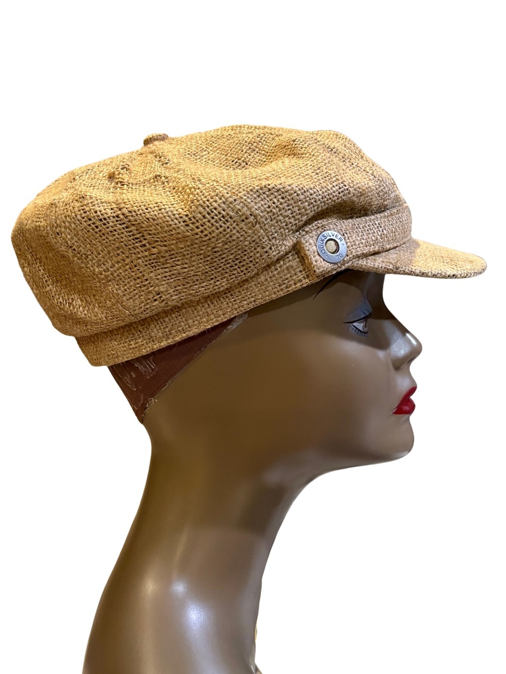 Quiksilver 100% Jute Newsboy Cabbie Hat Tan Woven Cap Size S/M - Picture 4 of 10